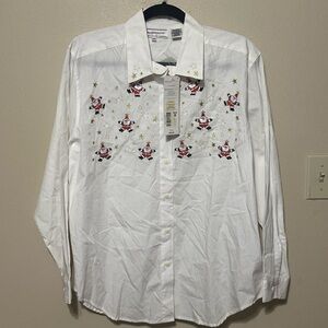 Vintage Westbound Casual Christmas Santa Embroidered button down Size Medium NWT